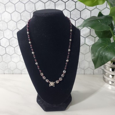 Etah Love Emily The Strange Get Lost Sterling Onyx & Red Garnet Beaded Necklace