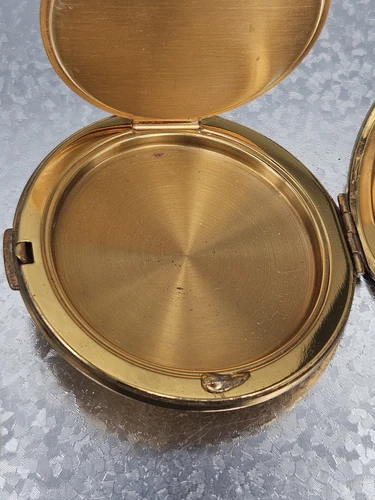 ヴィンテージ メリッサ コンパクト 1950年代 パウダー レディース 金箔 フェイク 真珠層 モップ ラウンド - 画像6/14