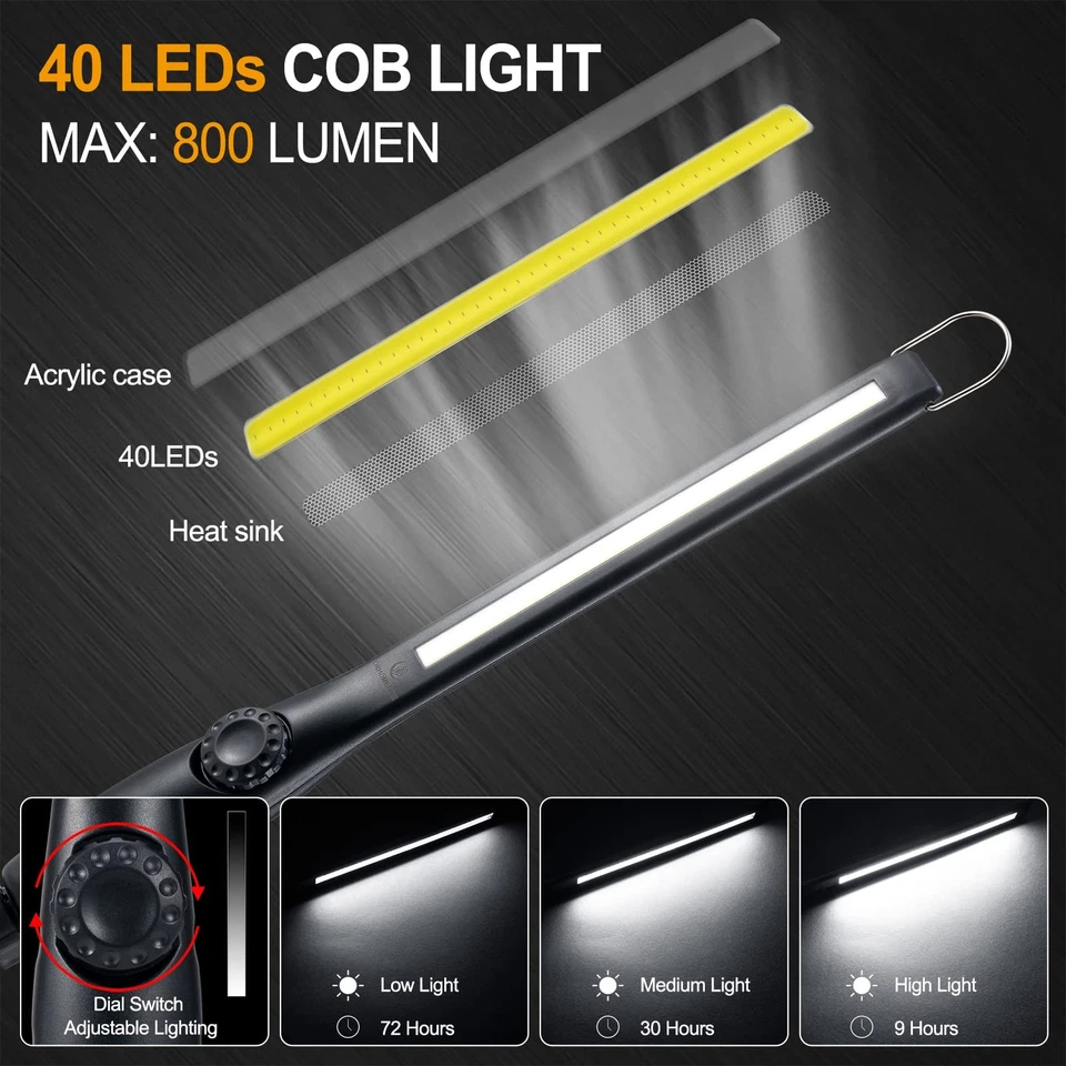 Magnetic LED Work Light, 24" USB Cable, 3300mAh Capacity, 4-Level Power Indic... - Image 2 of 4