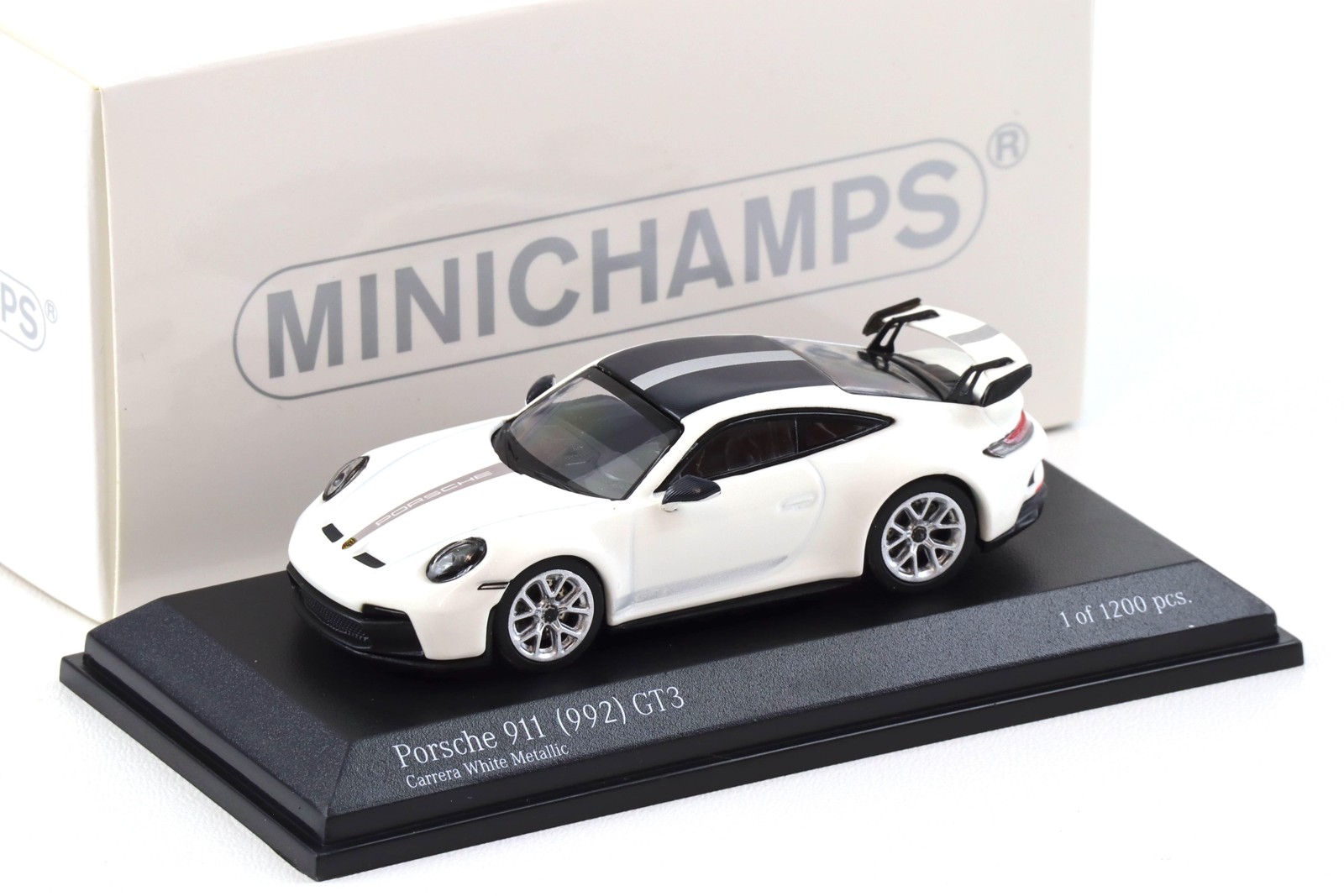 1:64 Minichamps Porsche 911 992 GT3 Coupe Carrera White/Silver Stripes