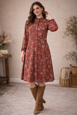 LOFT Floral Dress Size 4 Ruffle Neck Long Sleeve Button Down Boho Cottagecore