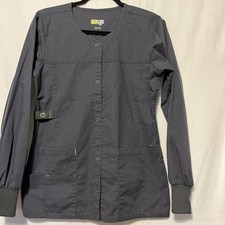 Wonderwink Flex Women's Pewter Grey Scrub Lab Coat Size XS Snap Button NICE