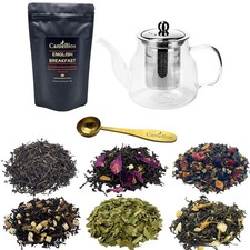 Loose Leaf Tea Infuser Glass Teapot & Spoon Gift Set Herbal Infusion UK Made