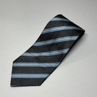 Everett Hall Repp Necktie OS Grey Blue Italian Silk Striped Hand Made Preppy