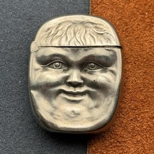 ANTIQUE STERLING SILVER FIGURAL FACE MATCH SAFE SMILING CHILD HIGHLY DETAILED!