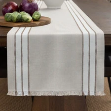 Cotton Blend Table Runner 14x72 in – Sandstone Stripes Woven Table Décor for ...