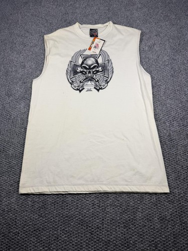 Top Heavy Shirt Mens Large White Sleeveless Skull Graphic Tank Tee Biker Gothic