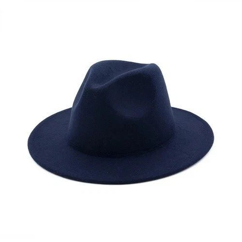 Navy Blue Classic Fedora Hat Felt Panama Jazz Cap, Vintage Wide Brim, Men, Woman - Image 2 of 4