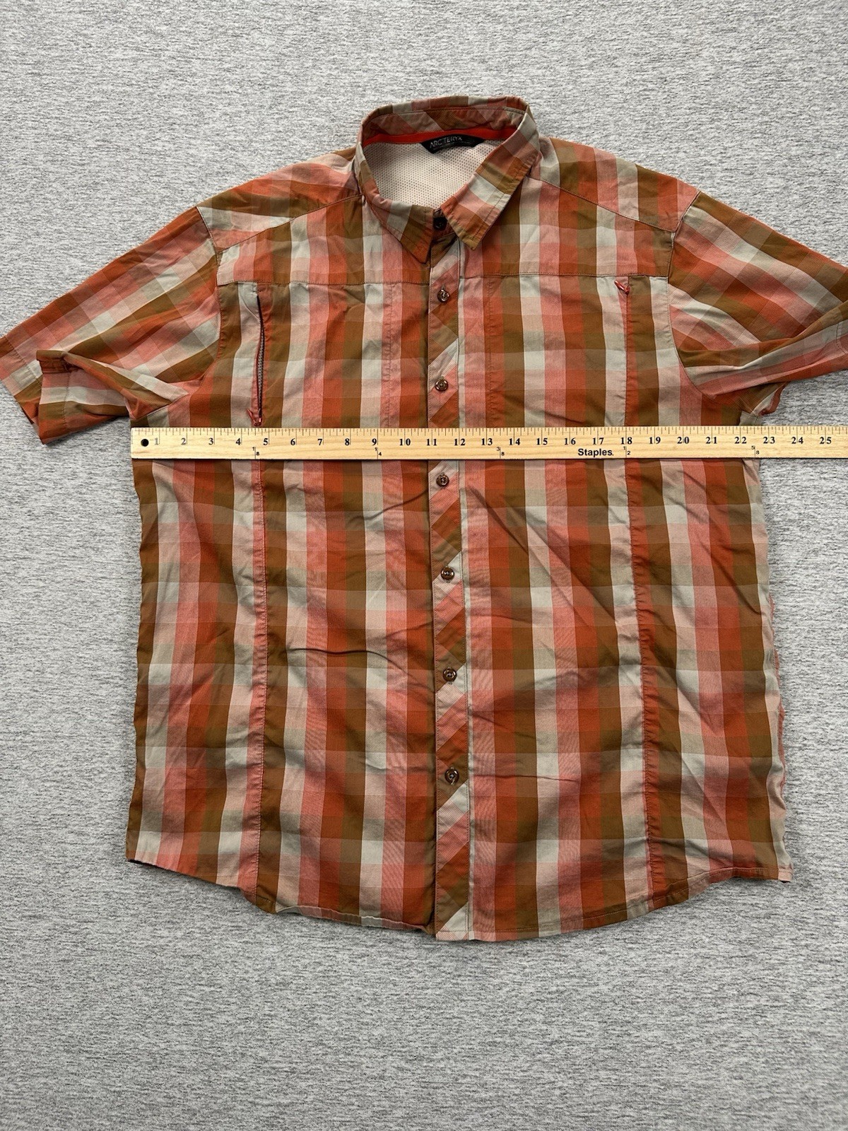 ARC'TERYX Arcteryx Camicia Uomo Grande Plaid Manica Corta Bottoni Zip Tasche Outdoor