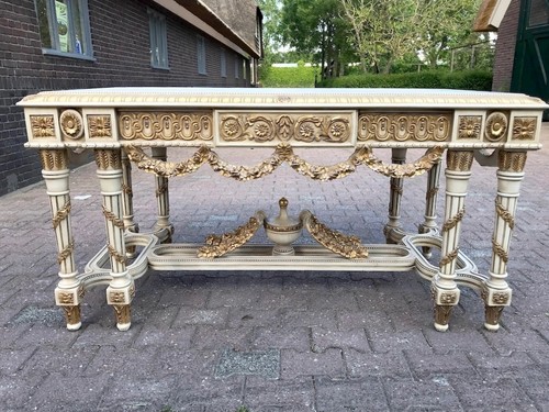Table French Louis XVI Center Cream Gold Hand Carved Vintage Neoclassical Decor - Picture 12 of 12