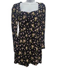 0107 Zara Floral Print Lavender Roses Mini Black Dress M Whimsigoth Romantic