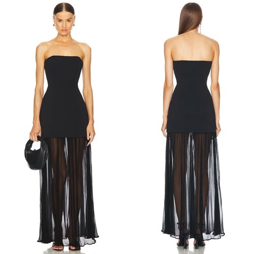 L’Academie by Marianna Amiens Strapless Drop Waist Gown Black NEW with tags