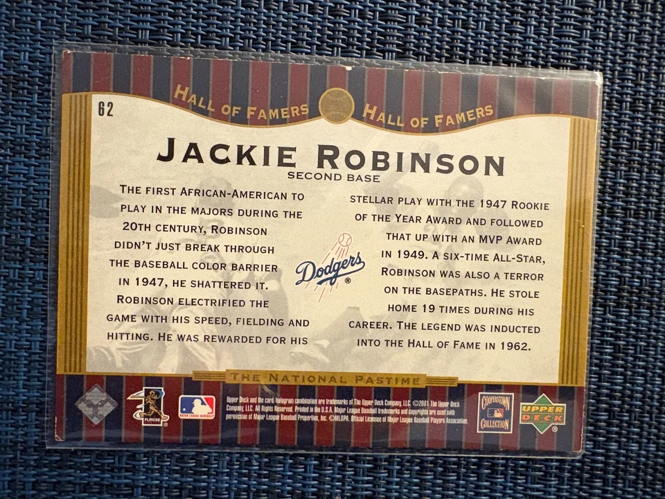 HOF JACKIE ROBINSON CARD AUTOGRAPHED BY YOGI BERRA UPPER DECK BASEBALL CARD - Image 2 of 2
