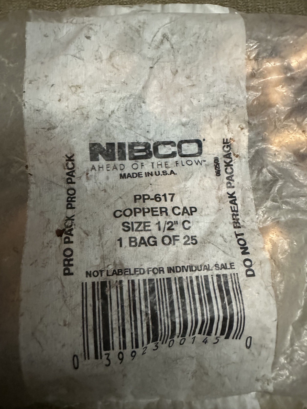 NIBCO Copper Caps Size 1/2" C **Bag of 25** PP-617