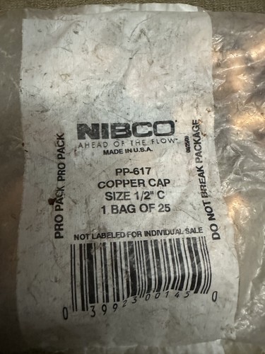 NIBCO Copper Caps Size 1/2" C **Bag of 25** PP-617