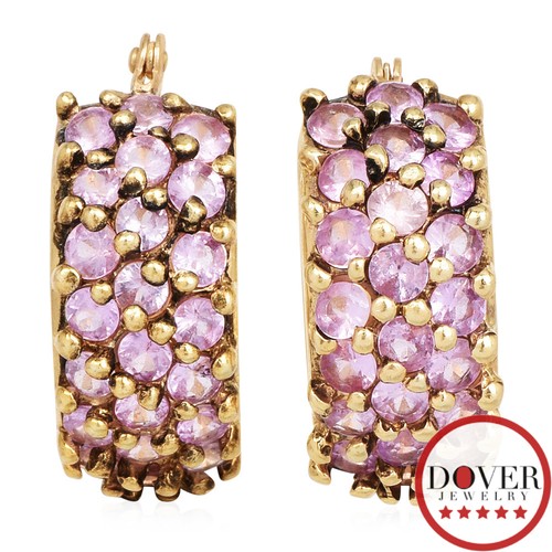 Estate 2.20ct Pink Sapphire 14K Gold Multi Row Huggie Hoop Earrings 5.1 gr NR