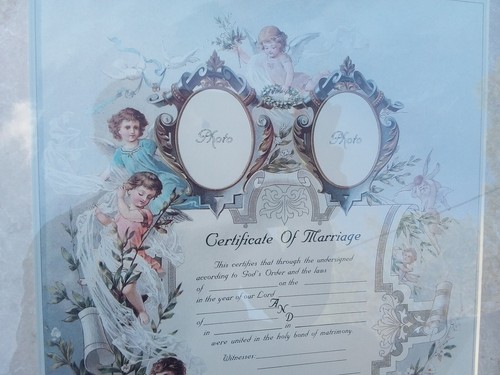 Vintage gerahmte unbenutzte Urkunde Hochzeit Wandbild Verlobung Dekor Eph - Bild 2 von 6