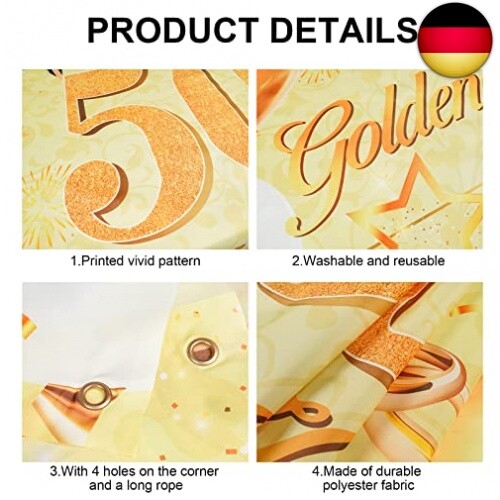 Dekorationen Zum 50. Hochzeitstag - 22-teiliges Set Mit Banner, Wabenaufsätzen, Pompons & Wirbeln
