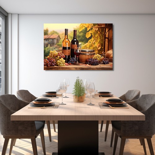 Vintage Red Wine Bottles Grapes Kitchen Restaurant Decor Canvas Print Wall Art - Picture 5 of 10