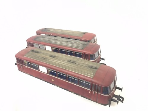 Hübner 3008 3009  3011 Spur 1  Schienenbus Set ESU 4.0 Decoder Sound patiniert | Zustand: Gebraucht