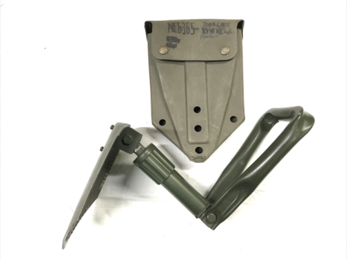 British Army Entrenching Shovel Tri Folding Shovel With Hard Case USED #5279 - Afbeelding 1 van 6