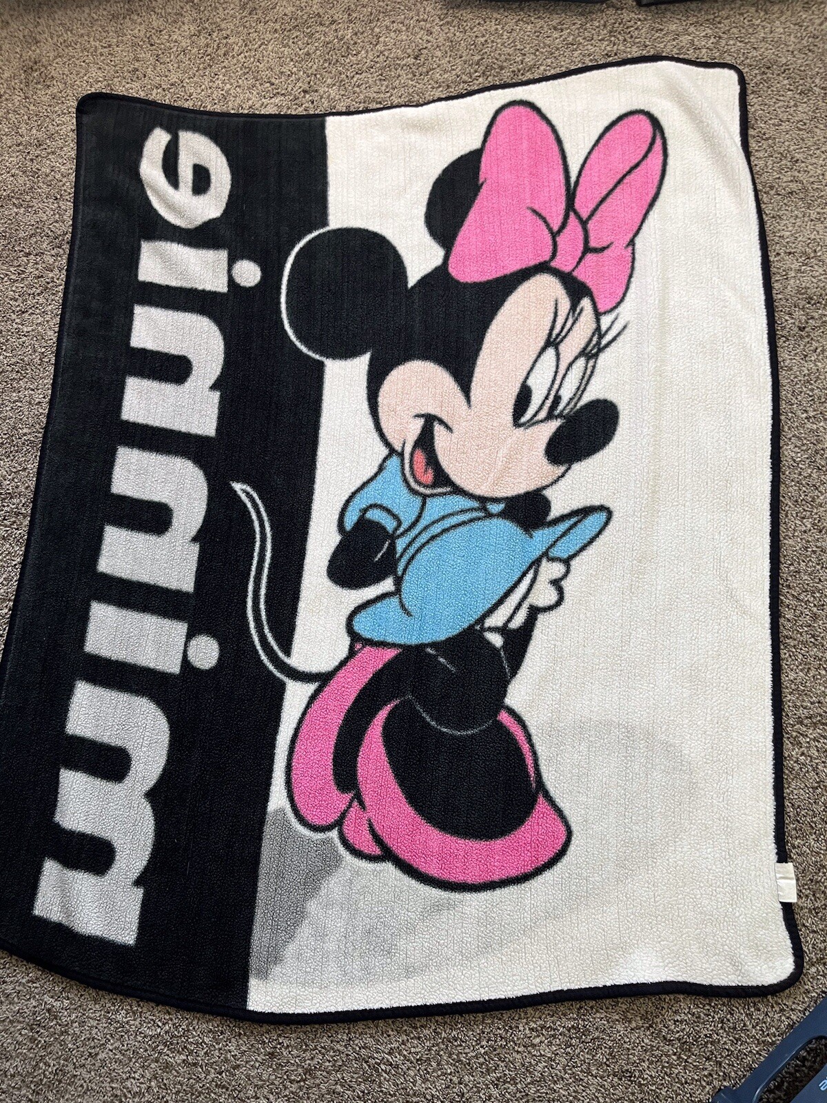 Vintage Biederlack Minnie Mouse Blanket Black White Gray  DISNEY VGC 48