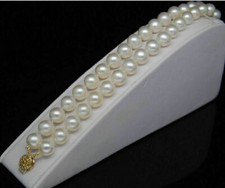DOUBLE STRANDS SOUTH SEA AAA 8-9MM WHITE PEARL BRACELET 7.5-8 " 14K GOLD CLASP