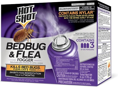 Hot Shot Bed Bug & Flea Fogger, 3 Count (Pack of 1), Kills Fleas Indoors