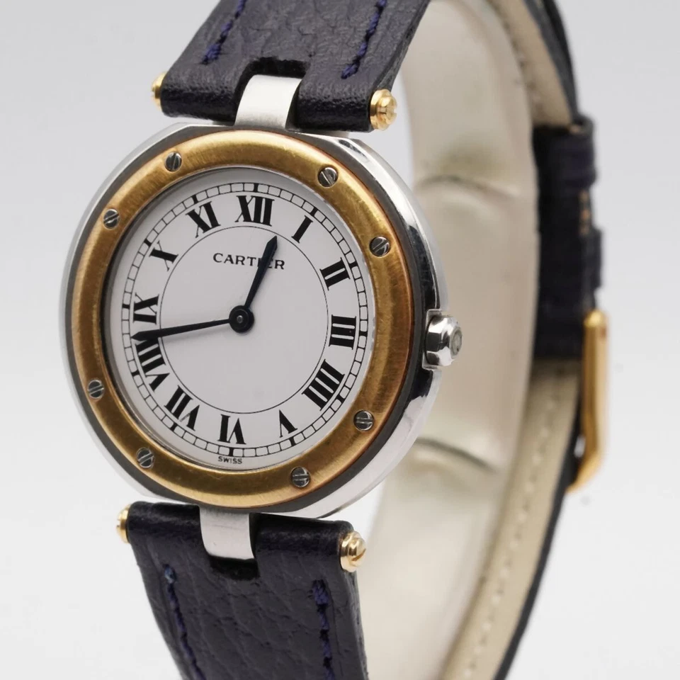 CARTIER SANTOS RONDE QUARTZ DAMEN UHR 33MM STAHL/GOLD VINTAGE MIT LEDER BAND 3 - Bild 4 von 4