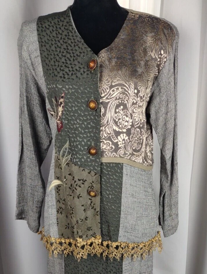 Conjunto Falda Chaqueta Boho Patchwork Vintage Spencer Alexis Cottagecore Talla 6 Foto 3 de 4