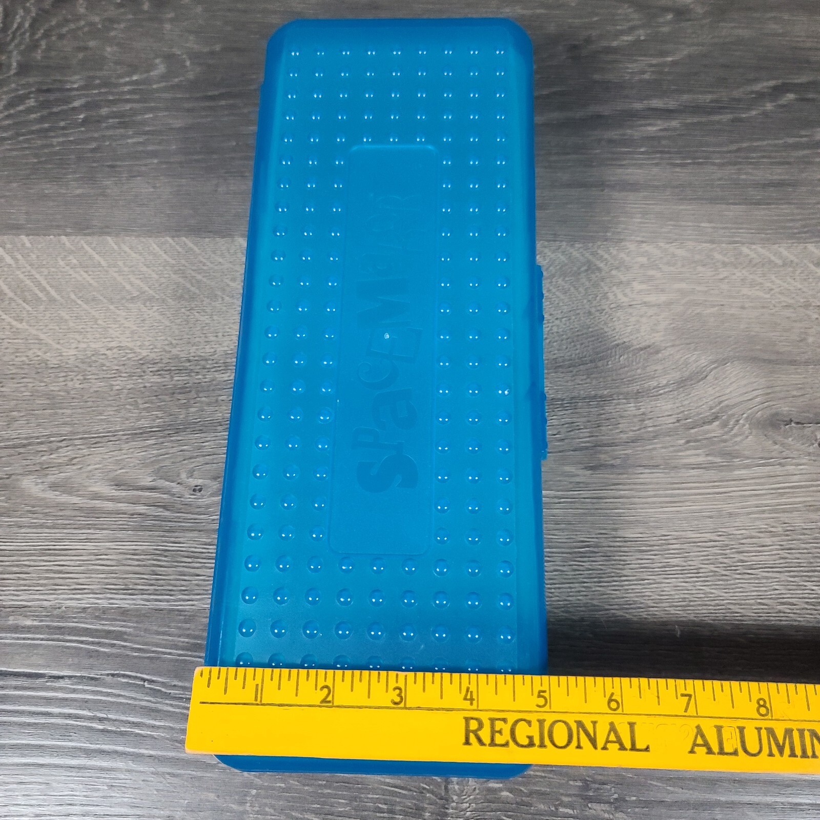 Vtg Spacemaker Long Pencil Case 13" Ruler Storage Box Art Craft Blue Top Clear