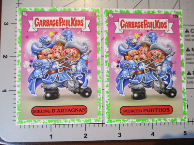 GARBAGE PAIL KIDS book worms Three Muskateers 2 STICKER CARD SET 12ab green