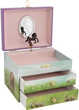 Goki Musikspieldose mit schubladen Schmuckkästchen Pferd Spieluhr neu 15558