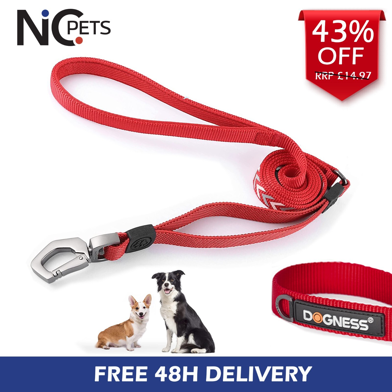 DOGNESS Dog Leads for Large Medium & Small dogs Strong lead Reflective