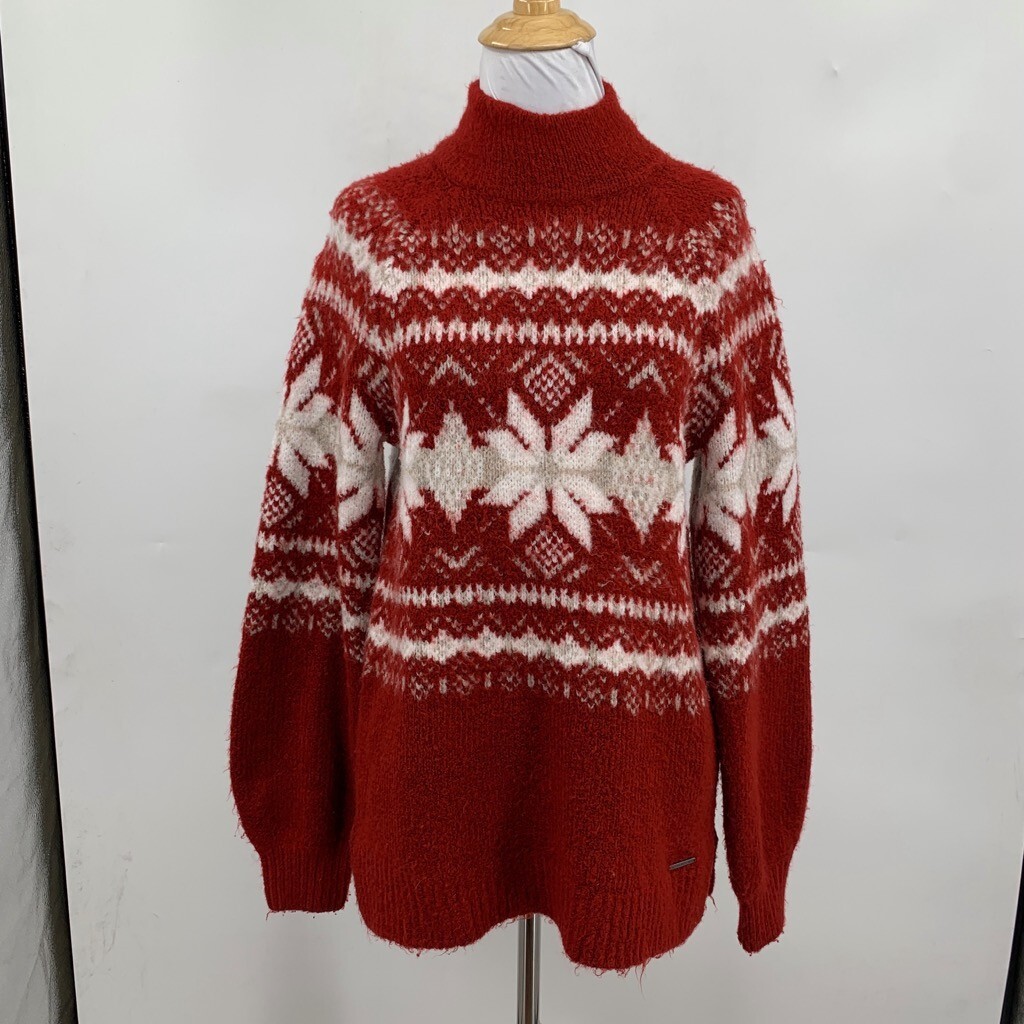 Abercrombie & Fitch Sweater Womens S Small Cardinal Fair Isle Mock