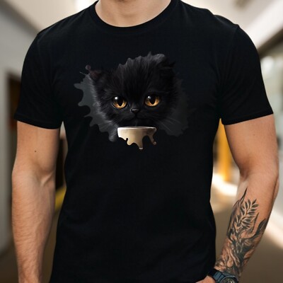 Herren T-Shirt Grimmige Katze Motiv Baumwolle Größe XS bis 5XL