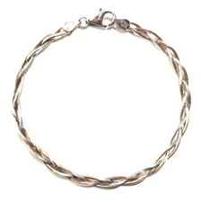 Italian Sterling Silver 925 Braided Twisted Herringbone Elegant Bracelet 5.2g 7'