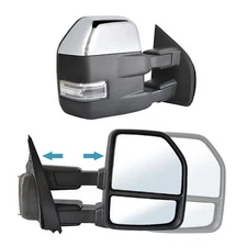 Pair Towing Mirrors Power Temp Sensor For 15-19 Ford F150 Left+Right Chrome Cap