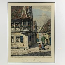 Vintage German Rothenburg Etching Engraving Framed Print ~ Wilhelm Schacht