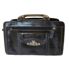 Mc Western Style Embellished Satchel Top Handle Croc Embossed Style Leather Type