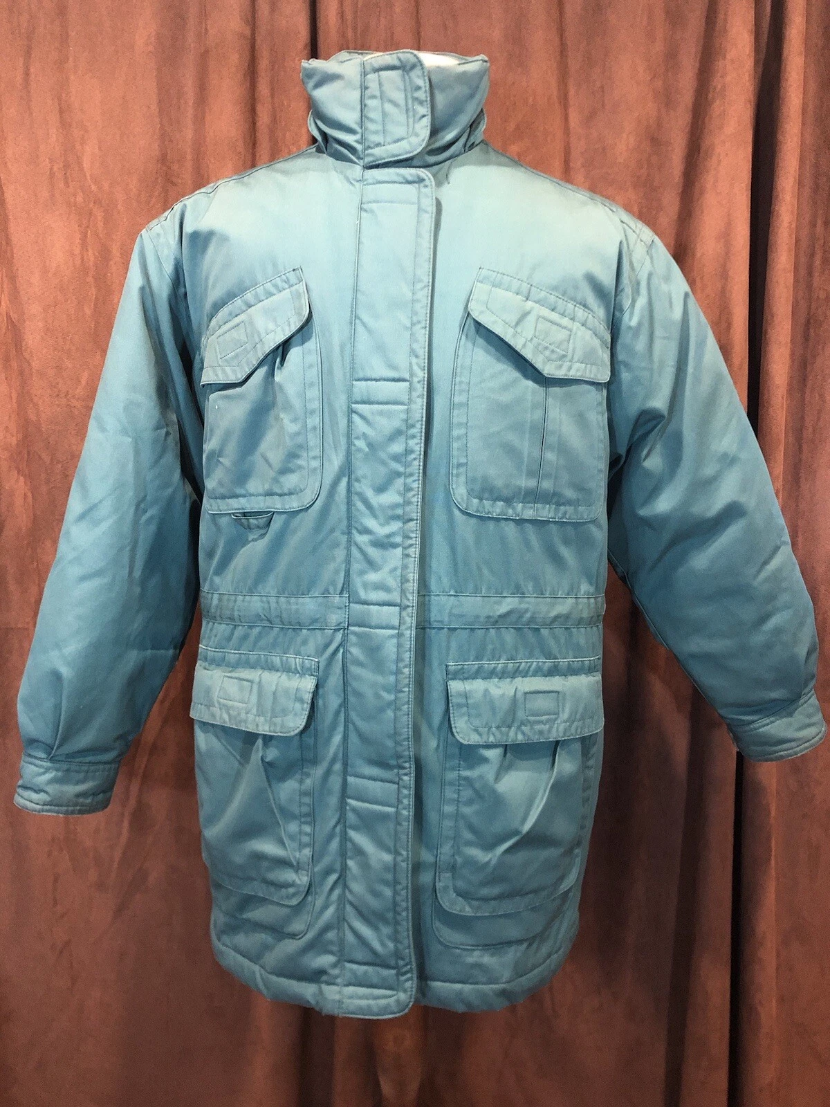 Eddie Bauer Goose Down Green Coat Full Zip Quilted Warm Nylon Polyester Medium