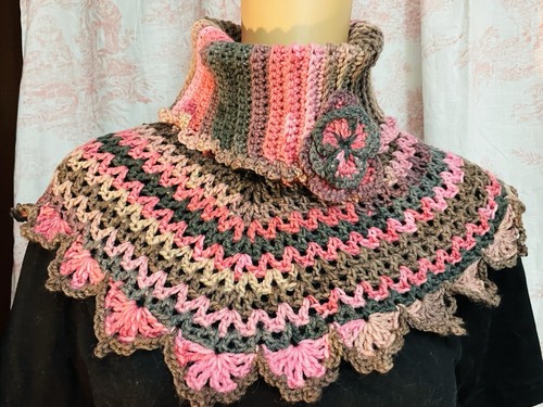 Small Handmade Crochet Poncho Multicolored - Picture 4 of 5