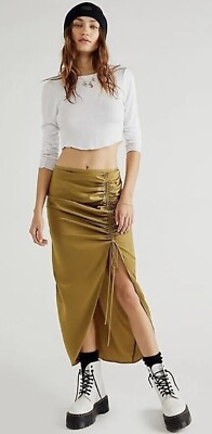 Free People  Women s Cerine  Green Midi Skirt Size 14 with Adjustable Strap