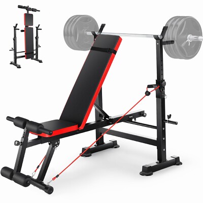 600lbs in Adjustable Weight Bench Set with Squat Barbell Rack