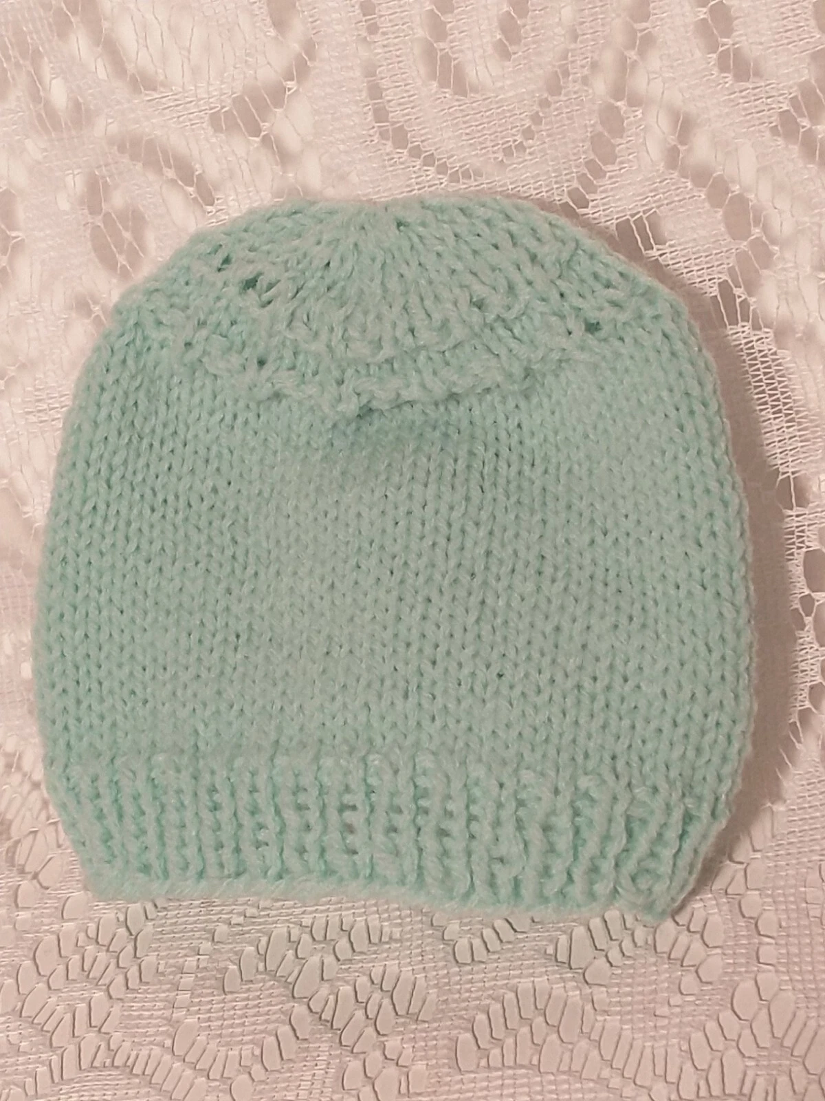 Mellowspun Baby Sport Yarn Hand Made Knit Baby Hat Color Light Green tblbf1