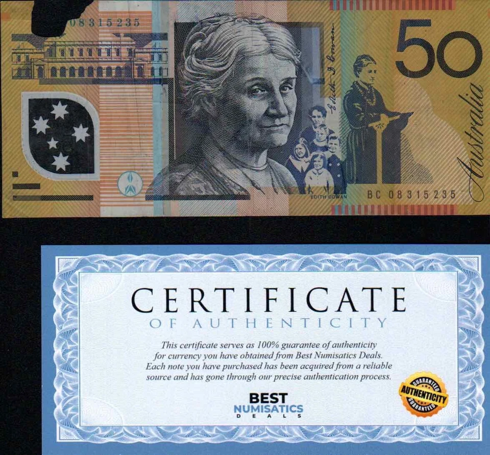 AUSTRALIA 50 DOLLARS DRAWING POLYMER CIRCULATED MONEY BILL BANK NOTE - Image 2 of 2