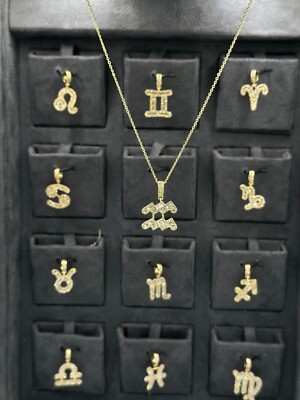 Natürlicher Diamant Sternzeichen Symbol Horoskop Anhänger Halskette Charm 14k Gold