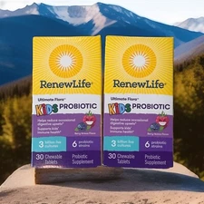 LOT OF 2 - RenewLife Ultimate Flora Kids Probiotic Chewable Tablets 30 Ct - NEW