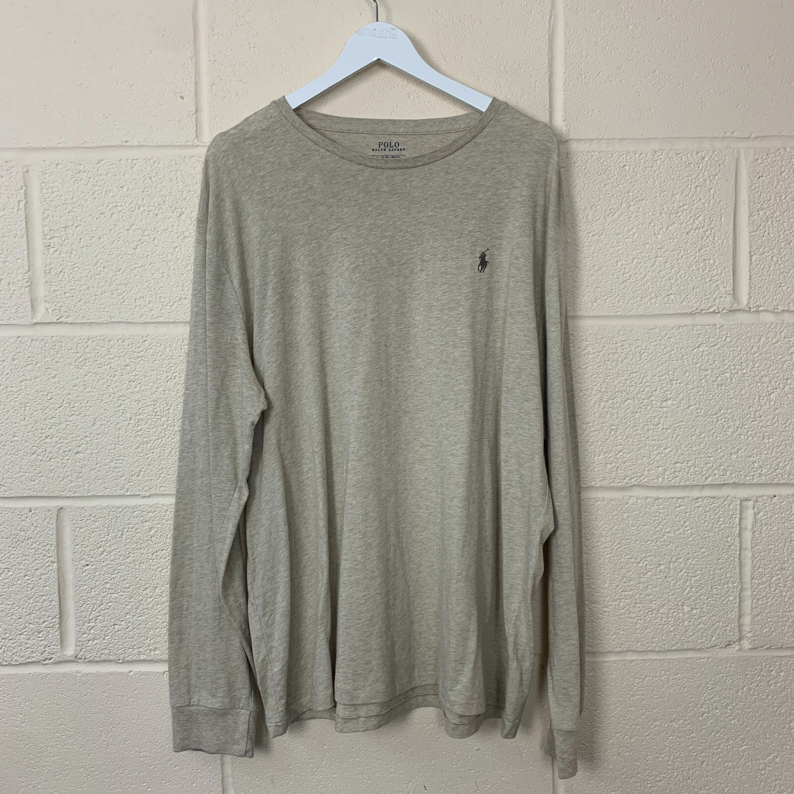 POLO RALPH LAUREN T Shirt Uomo XL Cotone Manica Lunga Girocollo Pony Beige