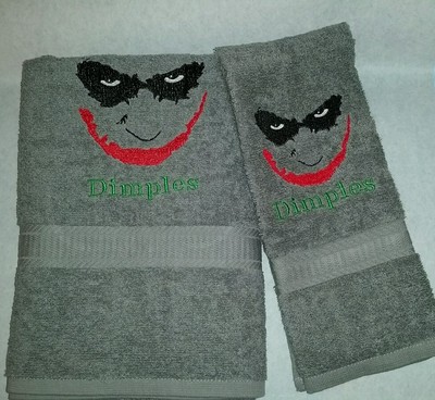 2 PC CUSTOM - BATMAN JOKER FACE DARK KNIGHT GOTHAM BATH GYM & HAND TOWEL SET
